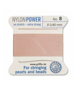 Griffin Nylon Bead Cord Size 8 (0.80mm) 2m, light pink color