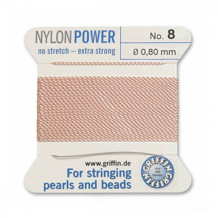 Griffin Nylon Bead Cord Size 8 (0.80mm) 2m, light pink color