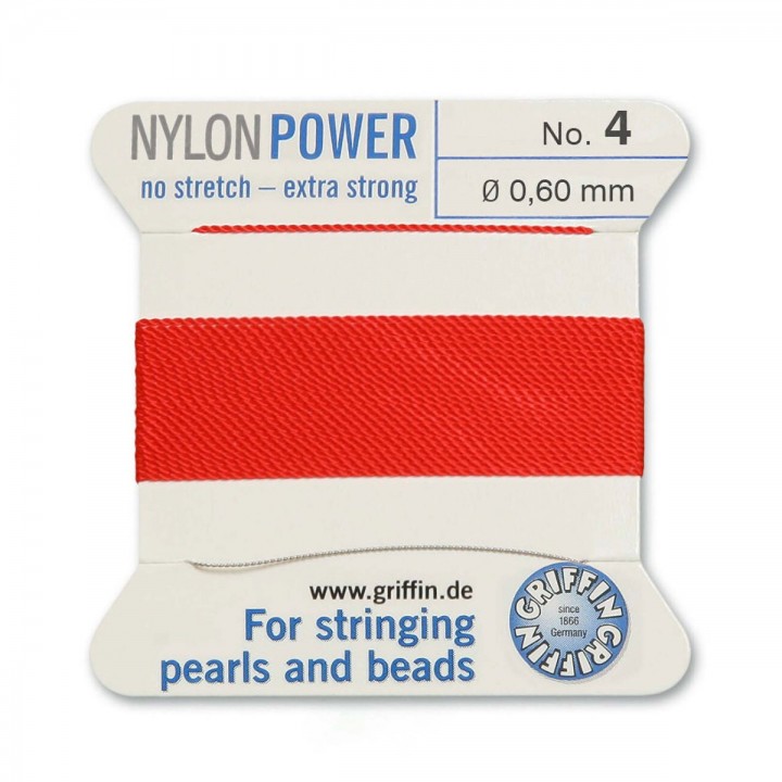 Griffin Nylon Bead Cord Size 4 (0.60mm) 2m, red color