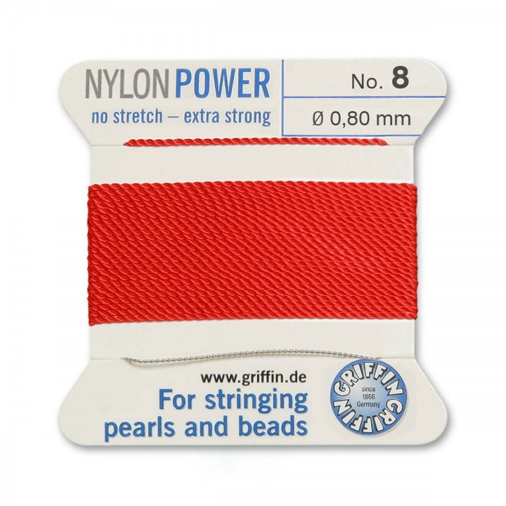 Griffin Nylon Bead Cord Size 8 (0.80mm) 2m, red color