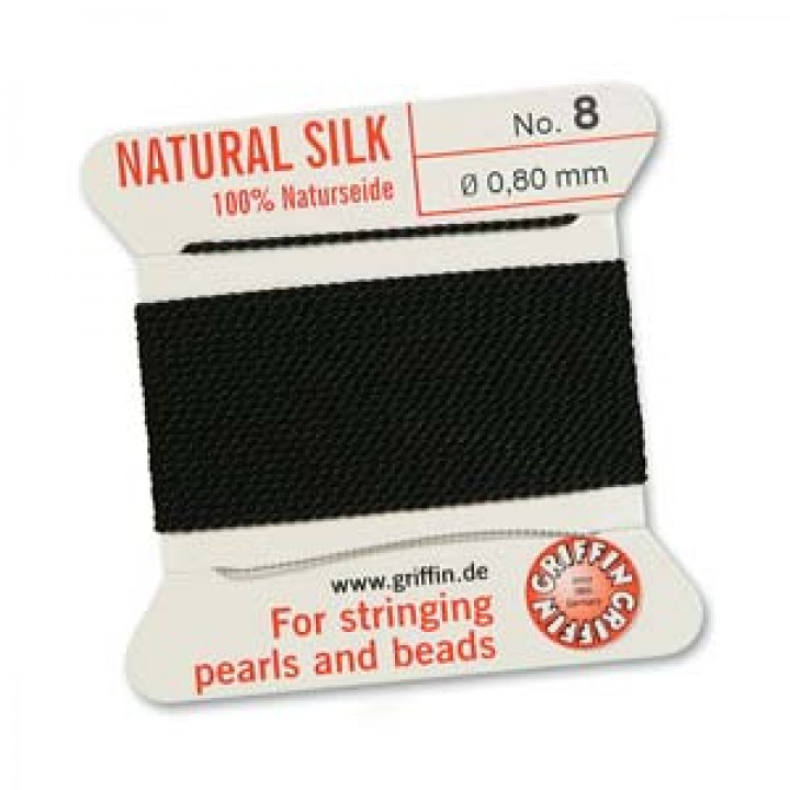 Thread with a needle Natural Silk(GRIFFIN) 0.80mm(#8), black