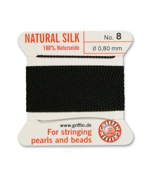 Griffin Natural Silk Bead Cord Size 8 (0.80mm) 2m, black color