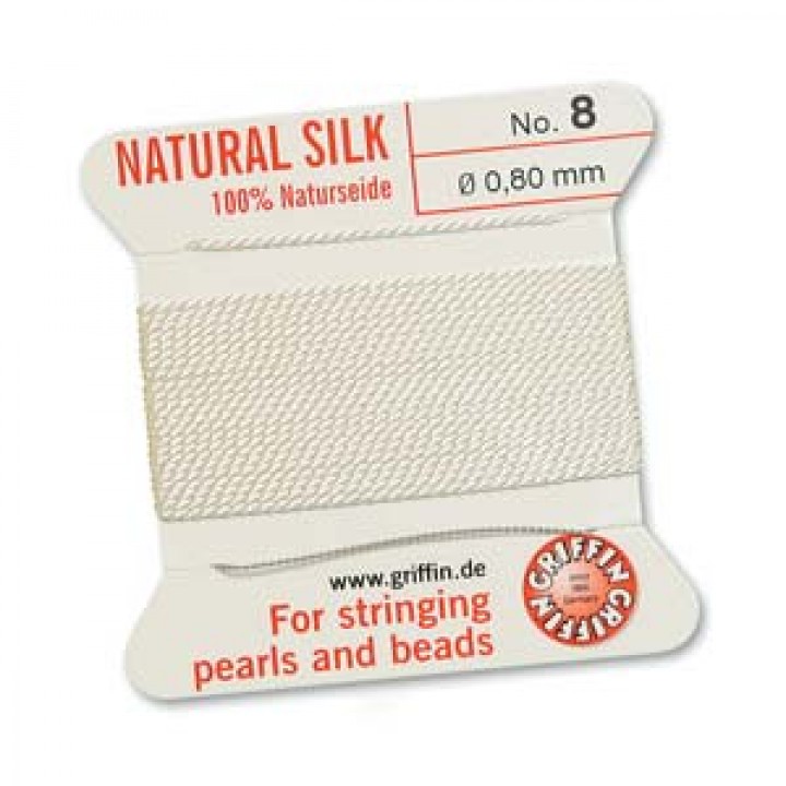 Thread with a needle Natural Silk(GRIFFIN) 0.80mm(#8), white