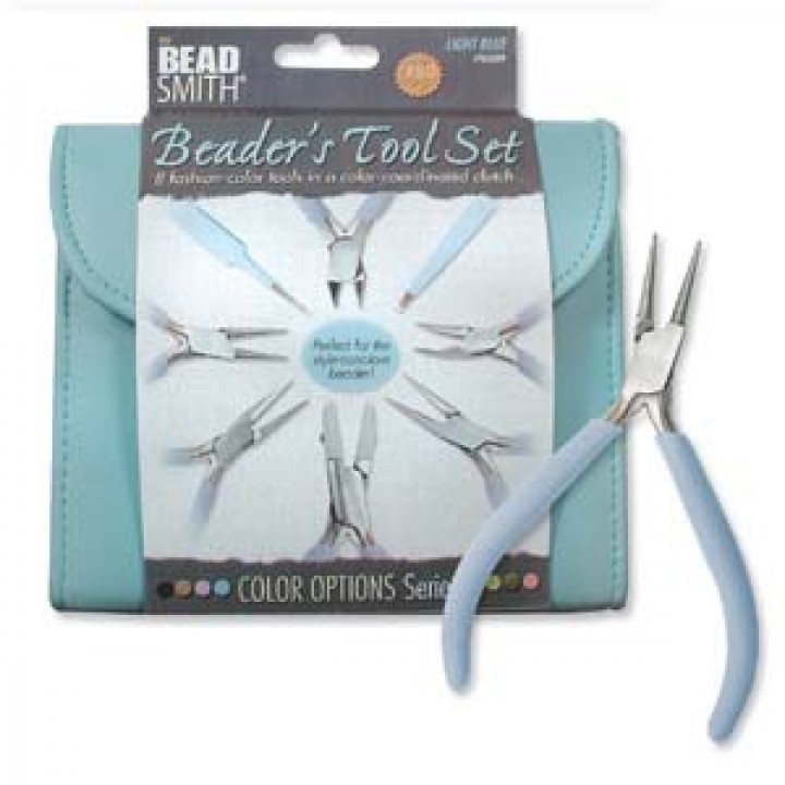 Set of 8 Jewelry Tools in BeadSmith Pencil Case, Light Blue