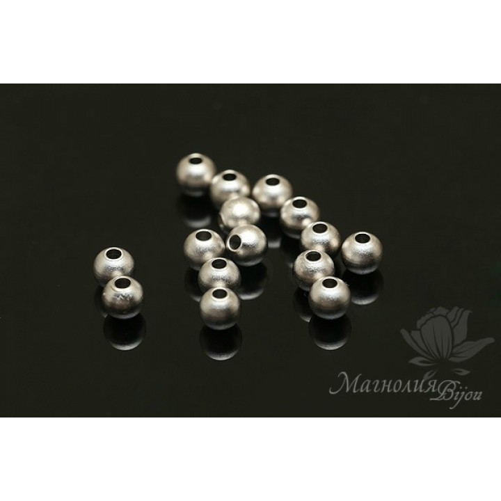Beads matte 3mm 10 pieces, rhodium plated
