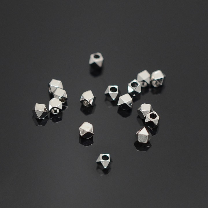 Bead 2.5mm Polyhedron 10 pieces, rhodium plated