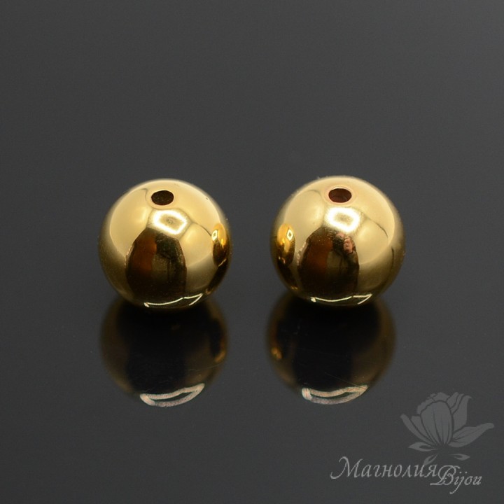 Bead Ball smooth 12mm, 14 carat gold plated