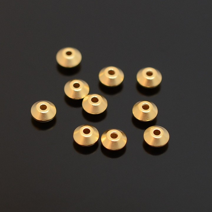 Bead rondel 5mm matte gold plated 14 carats, 1 piece