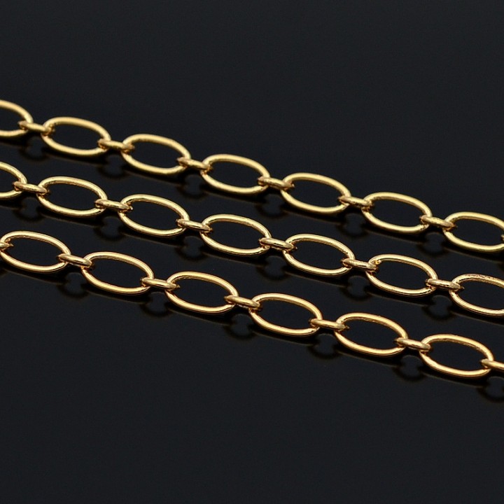 16K Real Gold Plated 6.5x3.2mm Oval Link Chain, 50cm