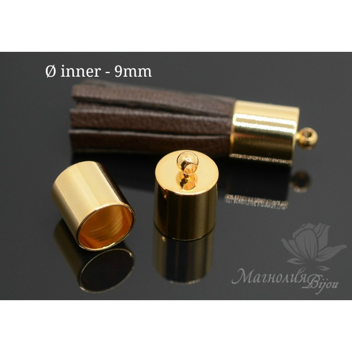 End cap Cylinder for brush/harness/cord 9mm, 16k gold plated