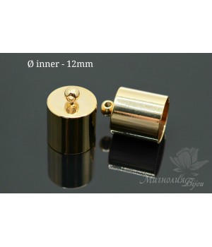 End cap Cylinder for brush/cord/cord 12mm, 16k gold plated