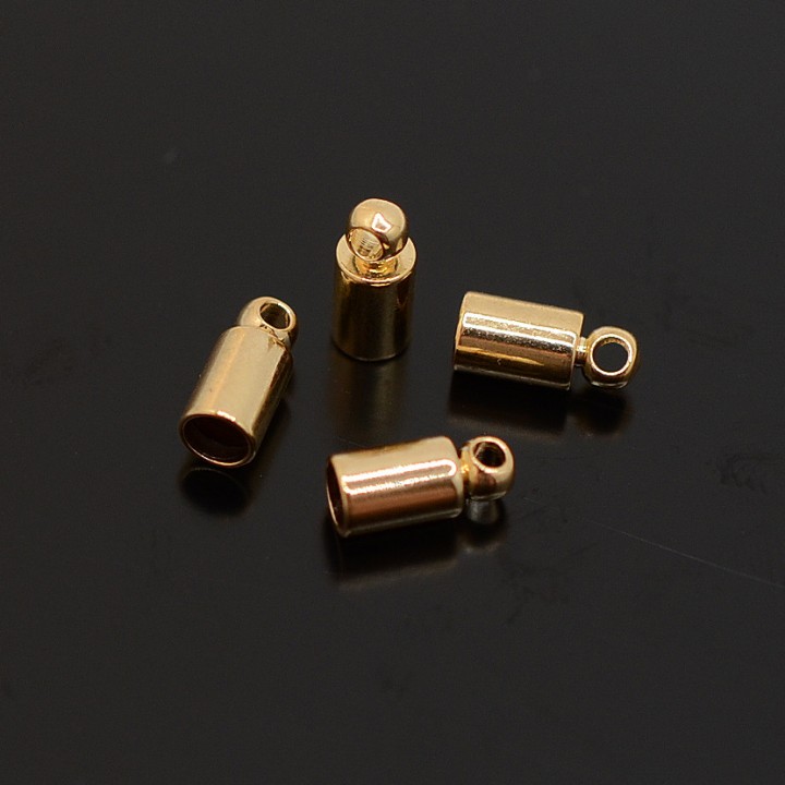 End cap Cylinder for cord 3mm, gold-plated 16K