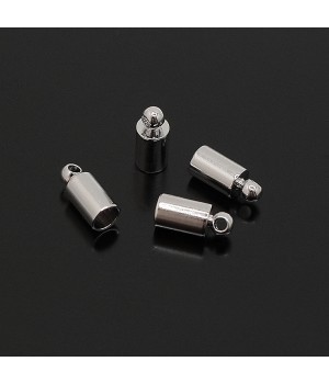 End cap Cylinder for cord 3mm, rhodium plated