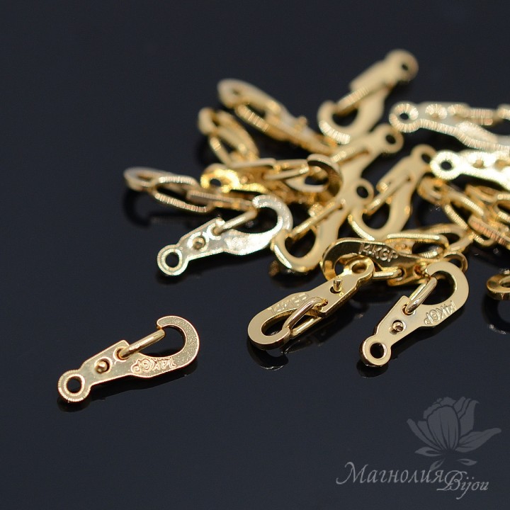 Lobster clasp for jewelry, 14 carat gold plated