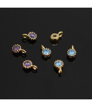 Pendants Mini 3.5mm with colored cubic zirkonia, 14K gold plated