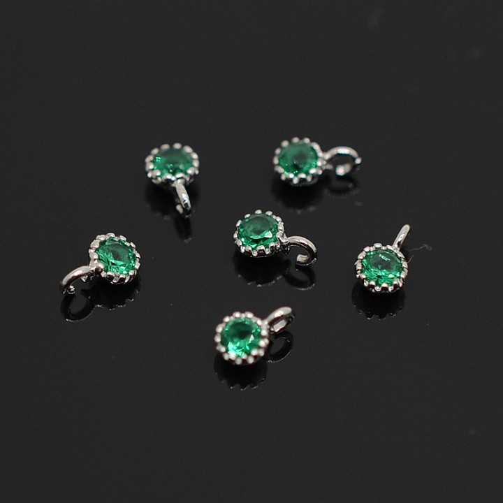 Pendants Mini 3.5mm with colored cubic zirkonia, rhodium plated