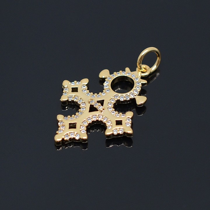 Cross pendant with cubic zirkonia 27mm, gilding 16K