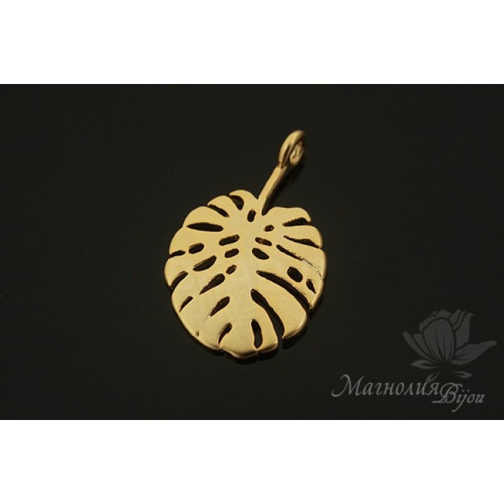 Tropical monstera pendant, 14k gold plated