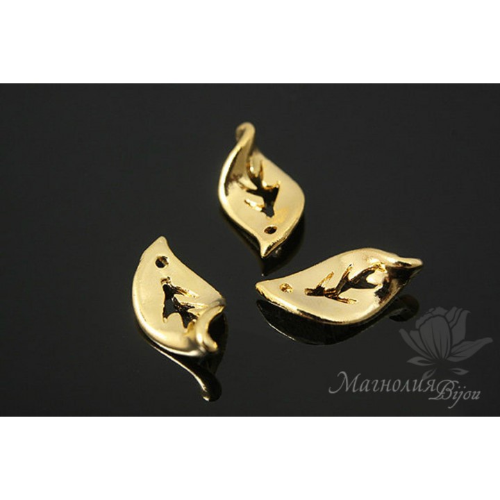 Pendant "Leaf with veins 10mm", 14k gold plated