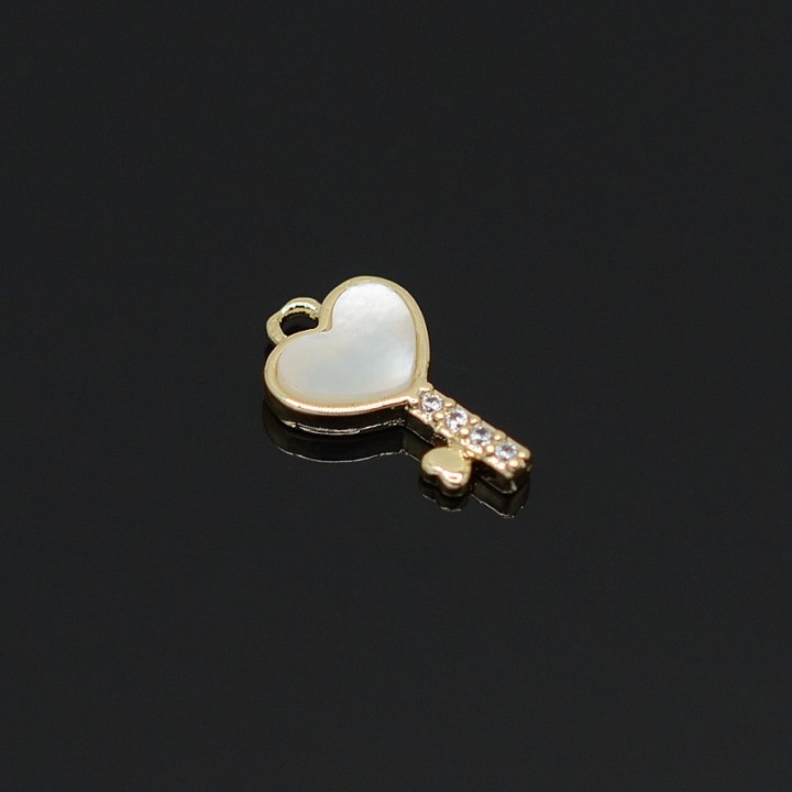 M.O.P Heart Key Charms Tiny CZ Heart Key Pendant, 16K gold plated
