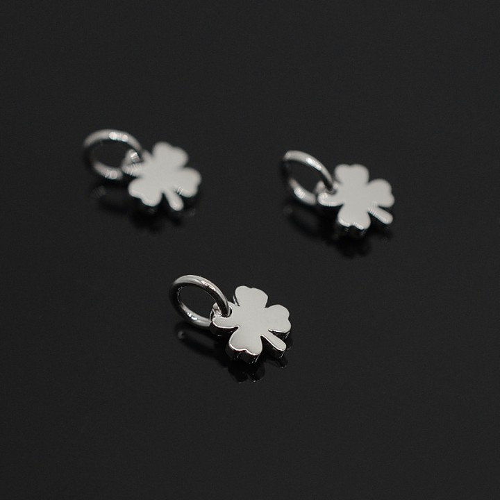 5mm Four Leaf Clover Charms Dainty Clover Pendant, rhodium plated