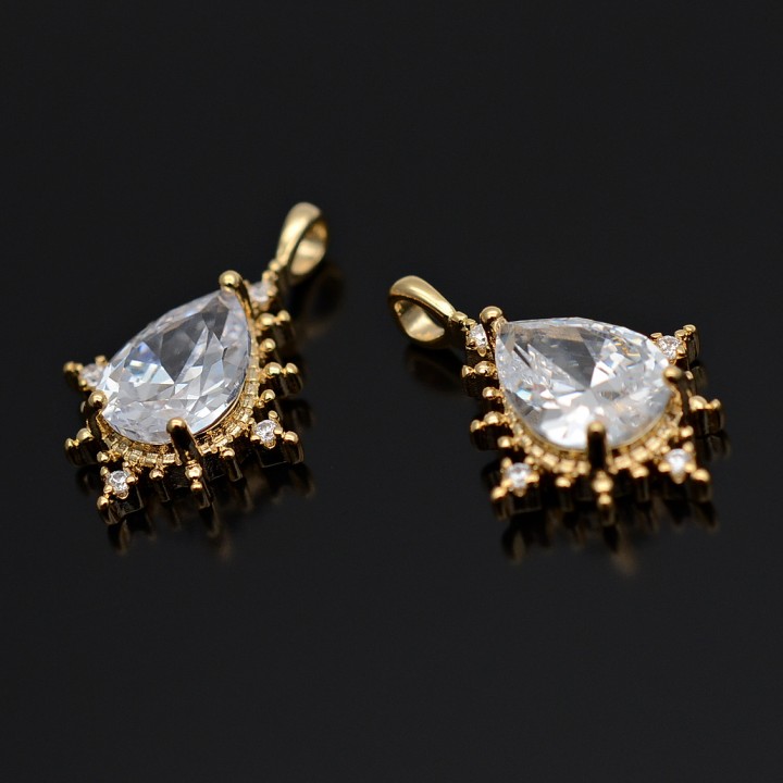 Colgante Rococó con circonita cúbica talla Pera, baño de oro de 16K