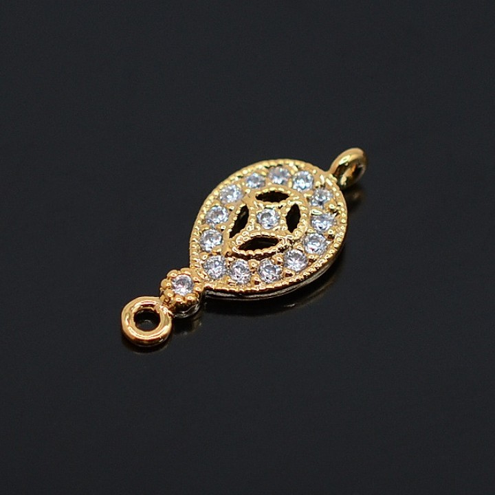 Lagrima connector with cubic zirkonia, 14k gold plated