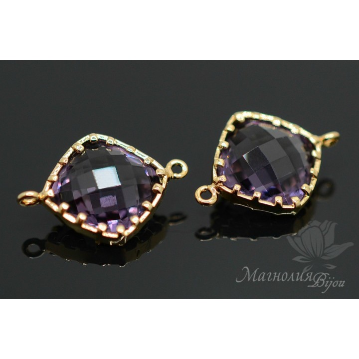 Connector "Amethyst Square", 14k gold plated
