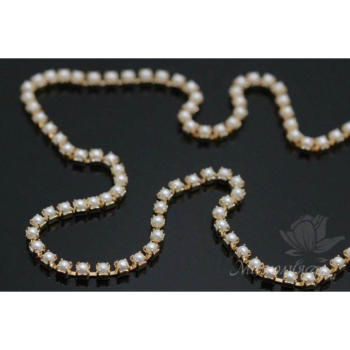 Strass chain "Pearl 000" 2mm(10cm), 16k gold plated
