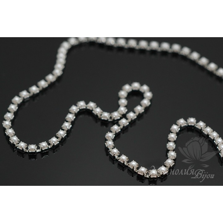 Strass chain "Pearl 000" 2mm(10cm), rhodium plated