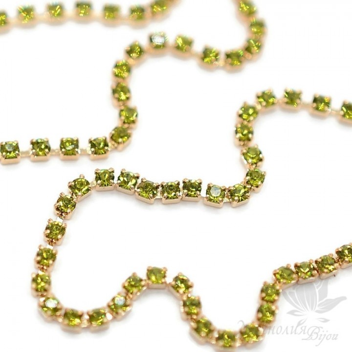 Strass chain "Olivine 228" 1.5mm(10cm), 16k gold plated