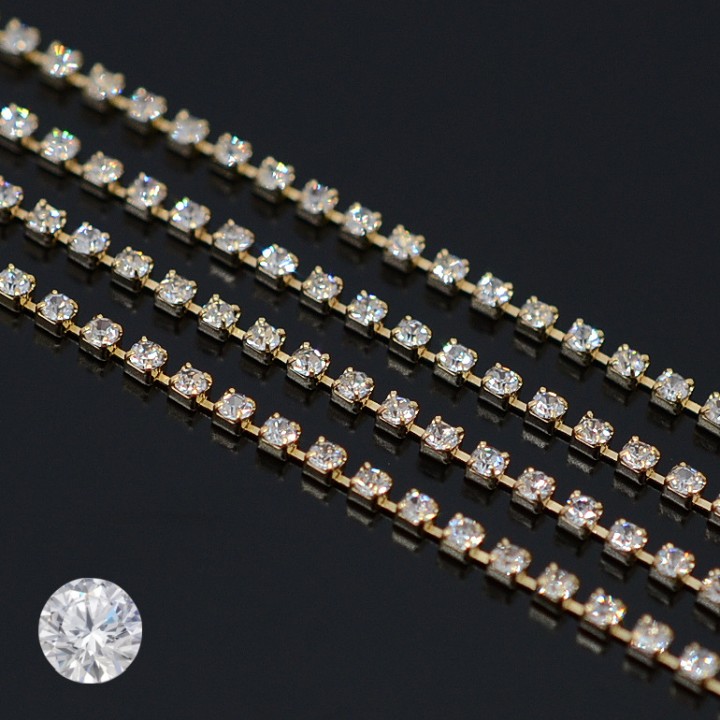Strass chain Crystal 001 1.5mm gold-plated 16 carats, length 10cm