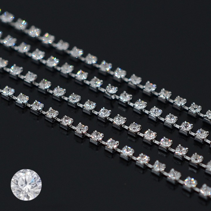 Strass chain Crystal 001 1.5mm rhodium plated, length 10cm