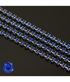 Стразовая цепь Sapphire 206 1.5мм родиевое покрытие, отрезок 10см