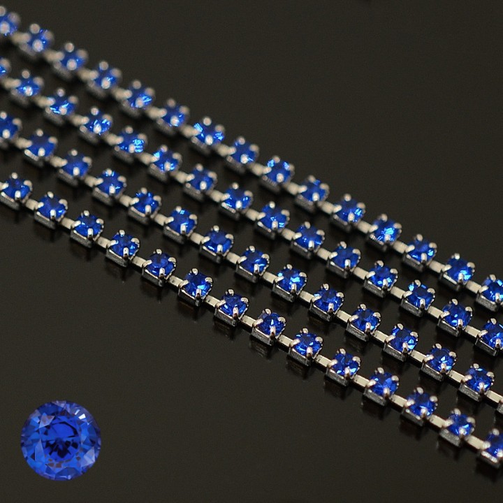 Strass chain Sapphire 206 1.5mm rhodium plated, cut 10cm