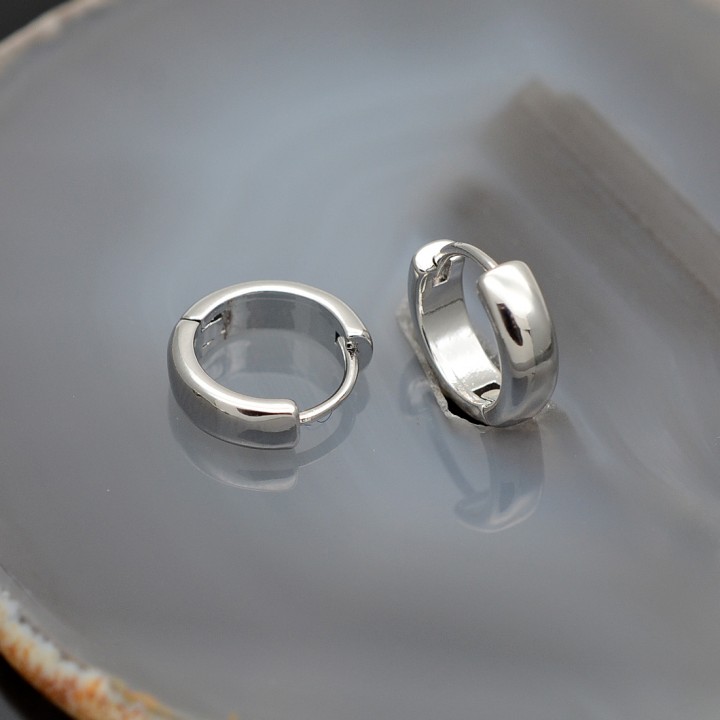 Rhodium Plated 13.5mm 4mm Thickness Round Hoop Earrings, 1 pair