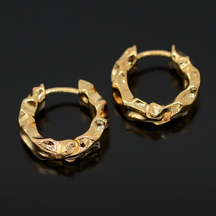 Hoop earrings 16mm crumpled metal, 16K gold plated
