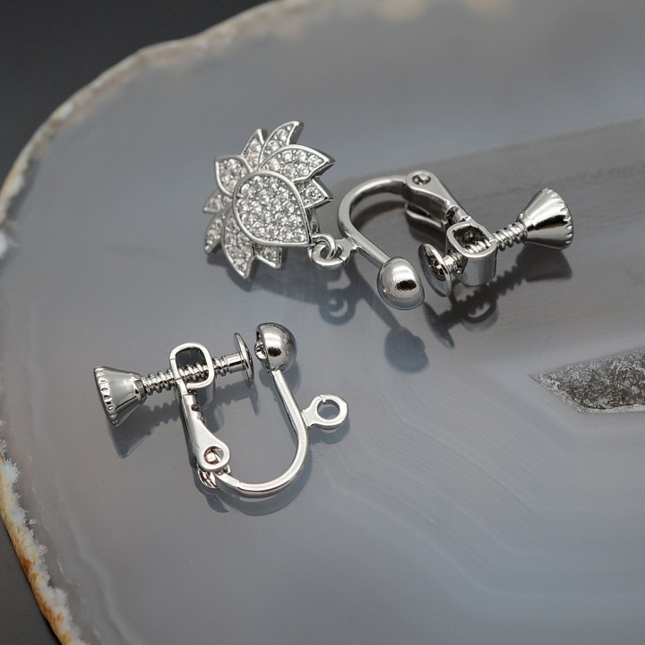 Rhodium Plated For Non-Pierced Ears Clip-on Earrings, 1 pair