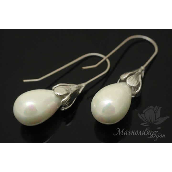 Earrings "Bud" for gluing pearls, rhodium-plated