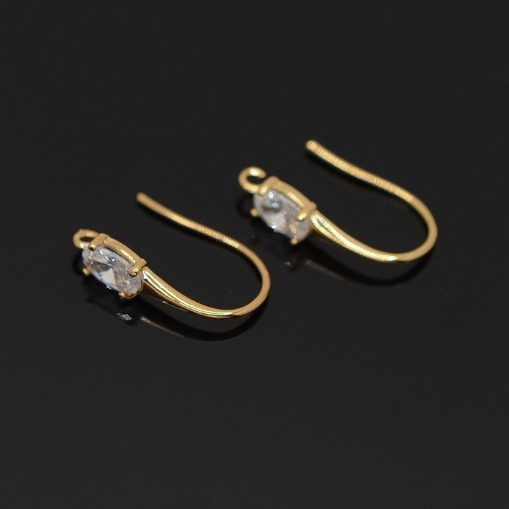 Ear hooks with large cubic zirconia, 16 carat gold plated