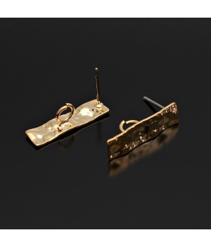 16K Real Gold plated Hammered Rectangle Earrings 6:21mm Titanium Post, 1 pair