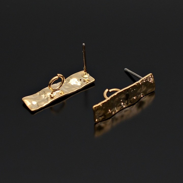 16K Real Gold plated Hammered Rectangle Earrings 6:21mm Titanium Post, 1 pair