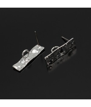 Rhodium plated Hammered Rectangle Earrings 6:21mm Titanium Post, 1 pair