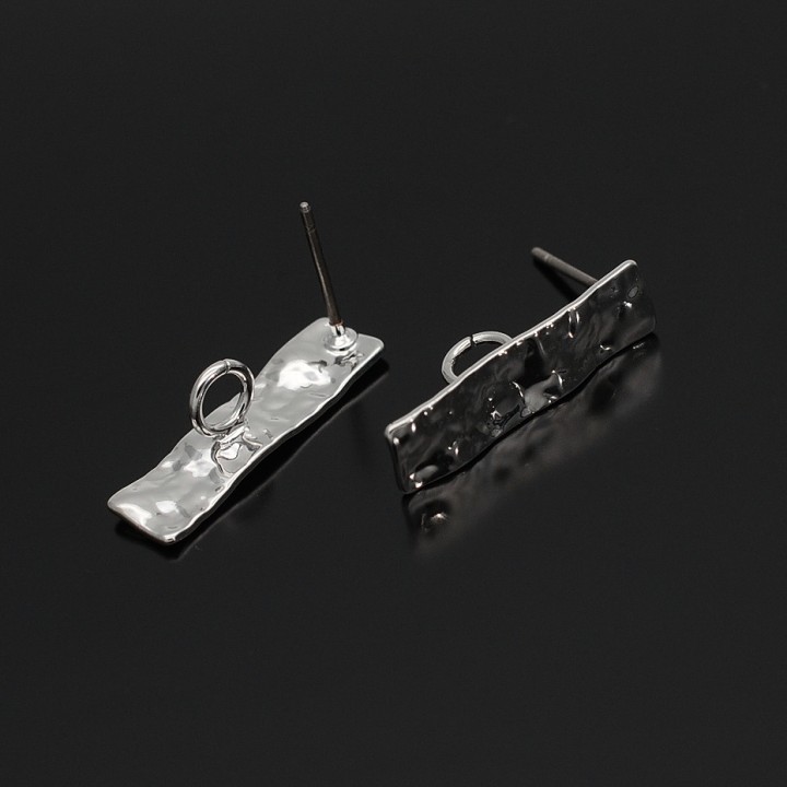 Rhodium plated Hammered Rectangle Earrings 6:21mm Titanium Post, 1 pair