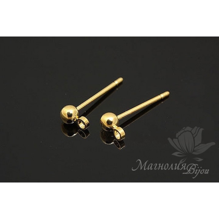 3mm ball studs, 14K gold plated