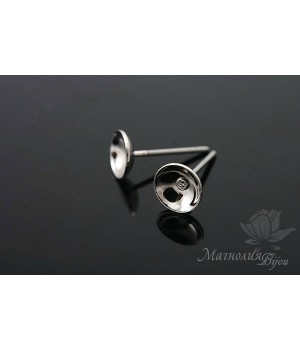 Studs Cup 6mm, rhodium plated