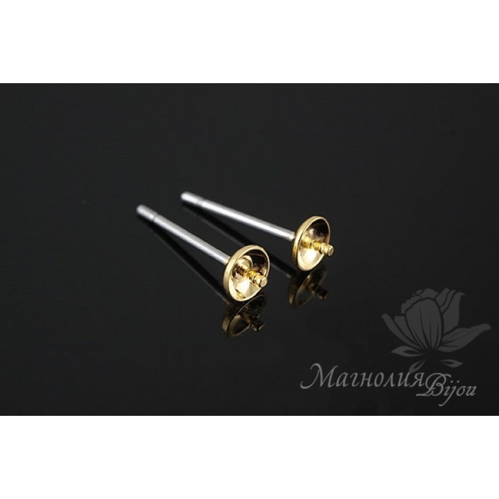 Studs 4mm with pin, 16k gold plated
