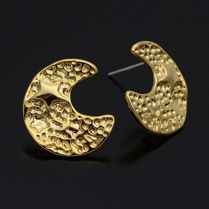 Crescent Moon & Star Earrings 16K gold plated, 1 pair