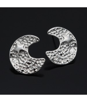 Crescent Moon & Star Earrings rhodium plated, 1 pair