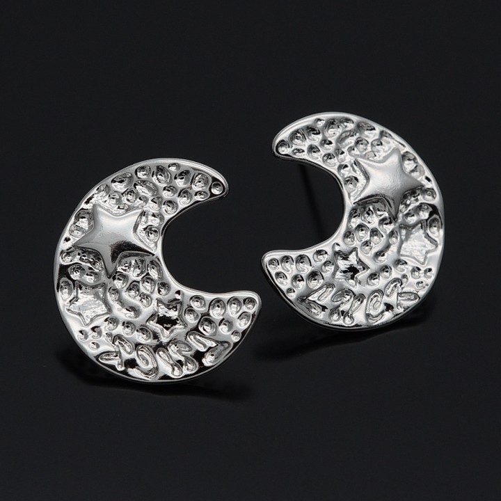 Crescent Moon & Star Earrings rhodium plated, 1 pair